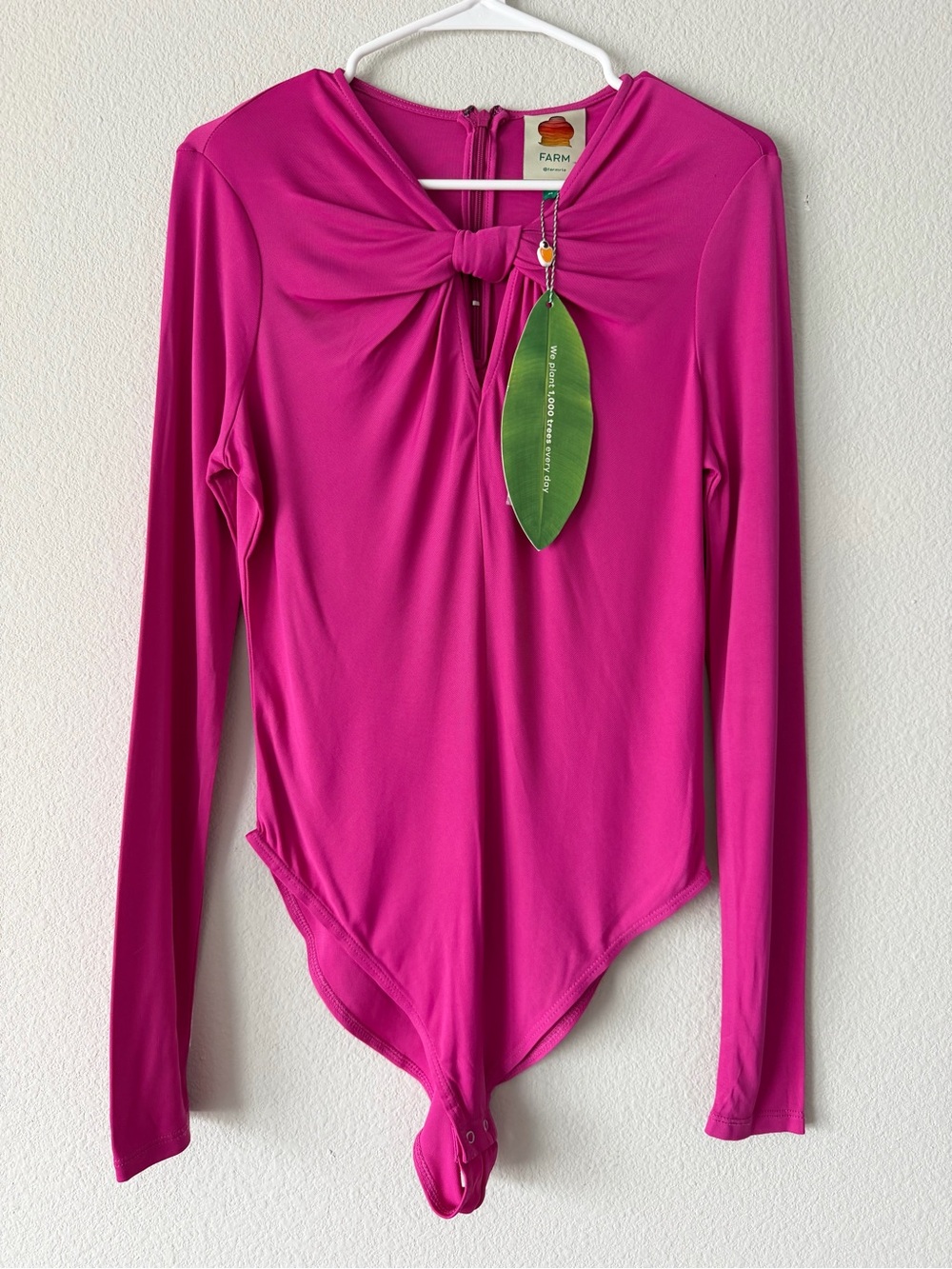 Farm Rio NWT Pink Knot Front Long Sleeve Bodysuit Size M Cutout Zip Back